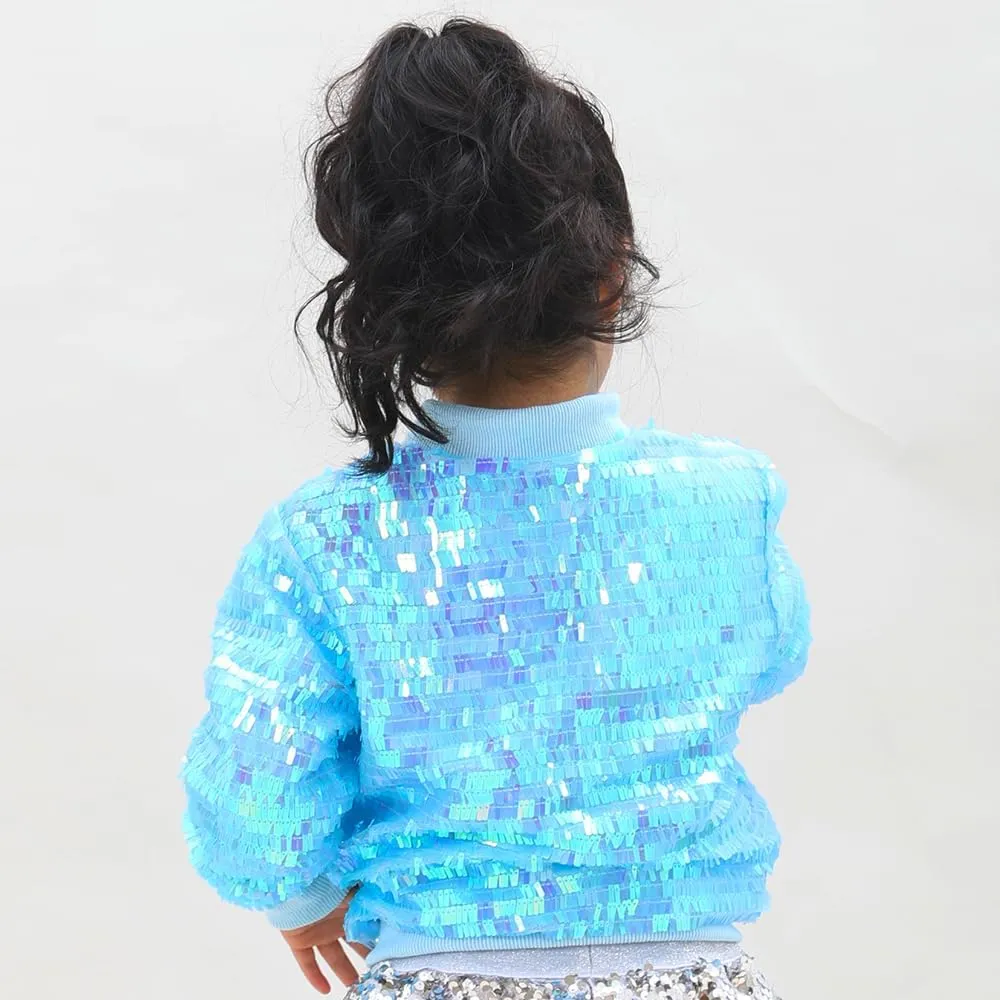 YIYI Girls Jackets Sequin Bomber Glitter Sparkly Varsity Kids Shiny Trendy Birthday Party Clothes Halloween Christmas