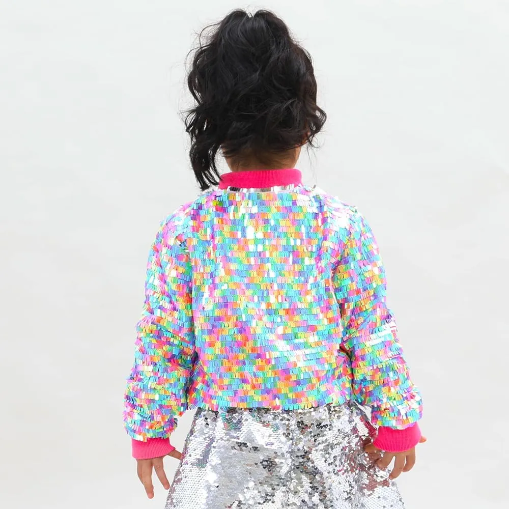 YIYI Girls Jackets Sequin Bomber Glitter Sparkly Varsity Kids Shiny Trendy Birthday Party Clothes Halloween Christmas