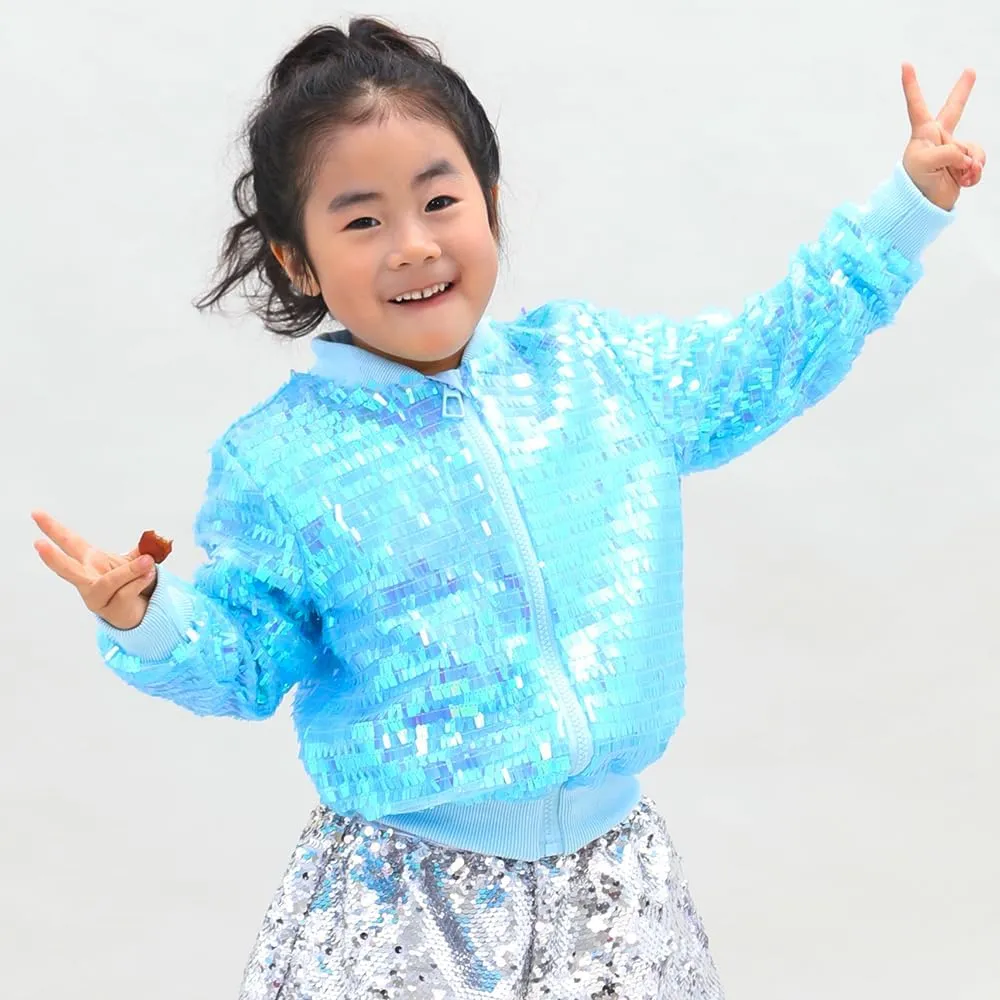YIYI Girls Jackets Sequin Bomber Glitter Sparkly Varsity Kids Shiny Trendy Birthday Party Clothes Halloween Christmas