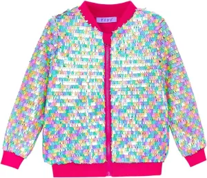 YIYI Girls Jackets Sequin Bomber Glitter Sparkly Varsity Kids Shiny Trendy Birthday Party Clothes Halloween Christmas