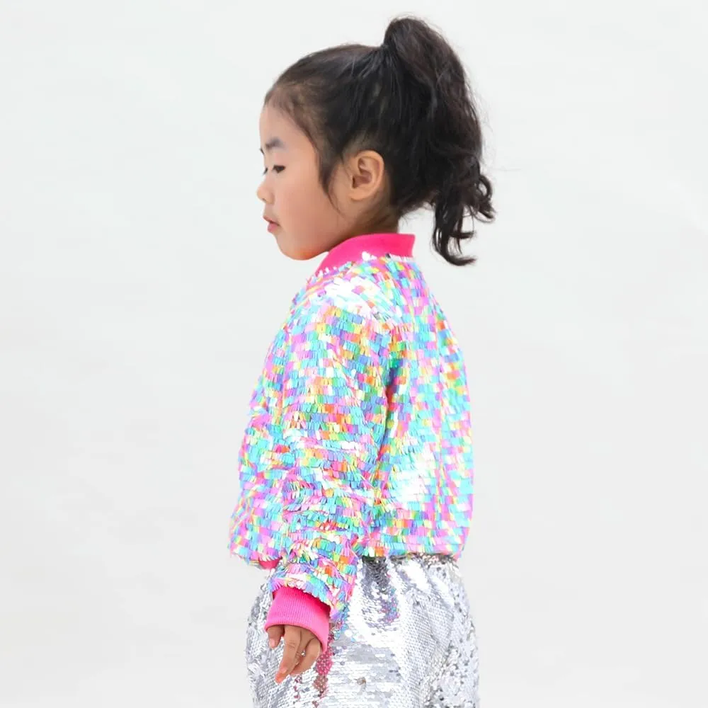 YIYI Girls Jackets Sequin Bomber Glitter Sparkly Varsity Kids Shiny Trendy Birthday Party Clothes Halloween Christmas