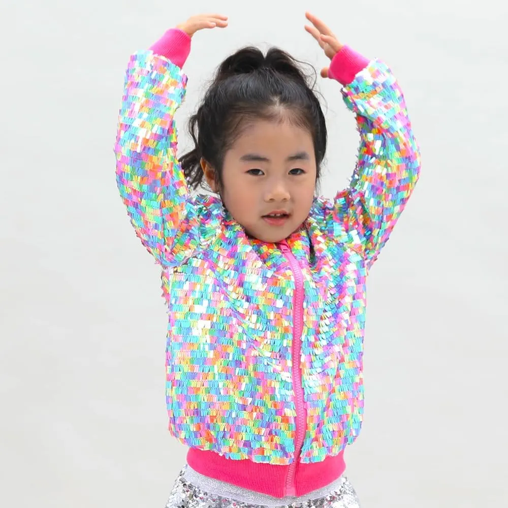 YIYI Girls Jackets Sequin Bomber Glitter Sparkly Varsity Kids Shiny Trendy Birthday Party Clothes Halloween Christmas