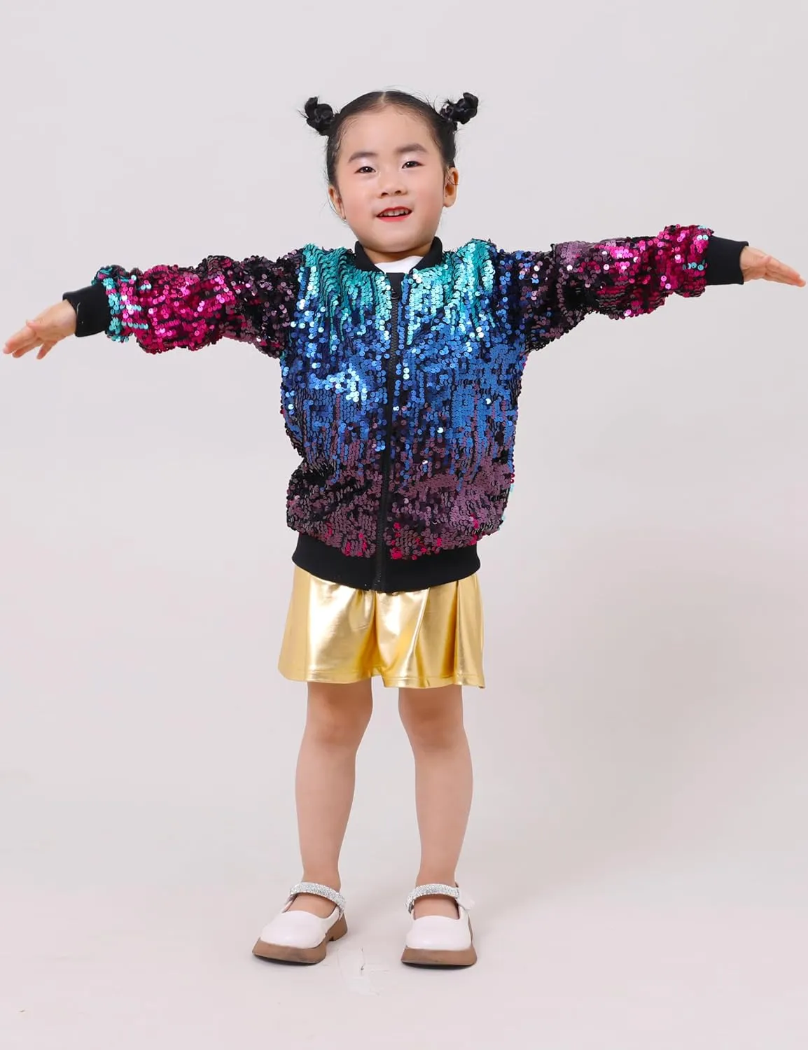 YIYI Sequin Jackets for Girls Kids Boys Glitter Sparkle Bomber Varsity Birthday Party Shiny Outwear Clothes