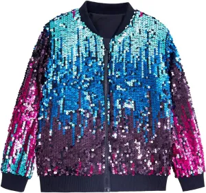 YIYI Sequin Jackets for Girls Kids Boys Glitter Sparkle Bomber Varsity Birthday Party Shiny Outwear Clothes