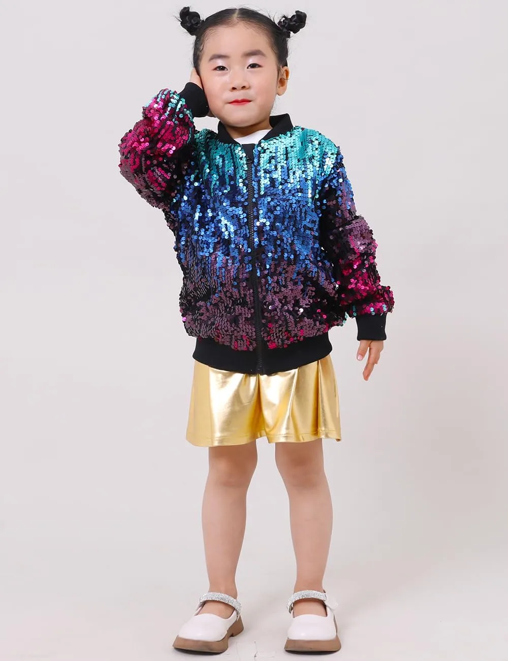 YIYI Sequin Jackets for Girls Kids Boys Glitter Sparkle Bomber Varsity Birthday Party Shiny Outwear Clothes