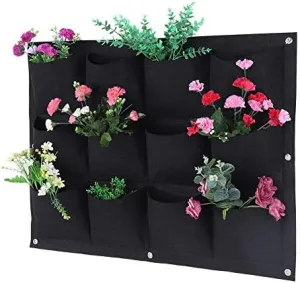 Yosoo Plant Grow Bag, 12 Pockets Degradable Vertical Hanging Wall Garden Plant Grow Bag Planter Container(Black)