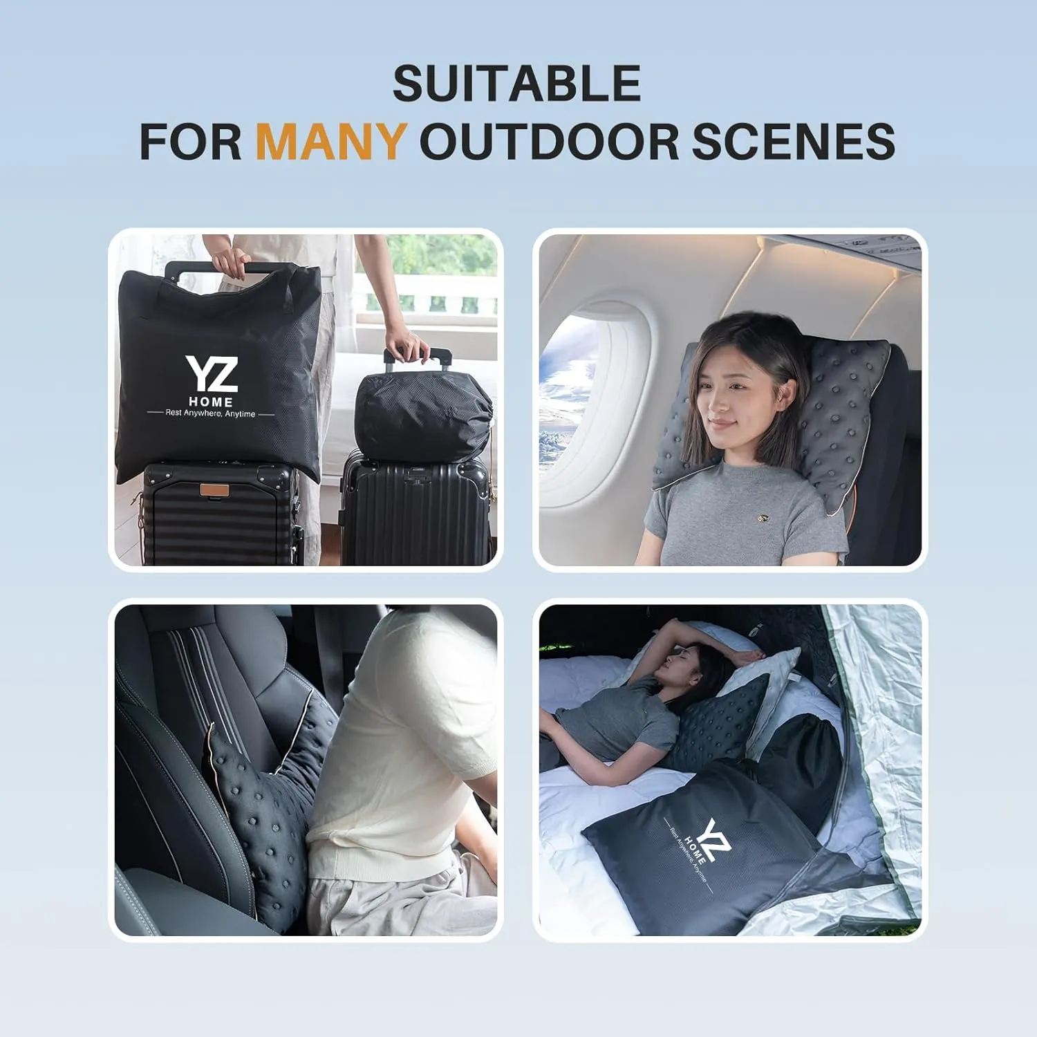 YZ HOME Camping Pillow for Side and Back Sleepers Travel Size Side Sleeper Pillow with Adjustable Memory Foam Filling for Neck and Shoulder Pain - Additional Storage Bag Included,White