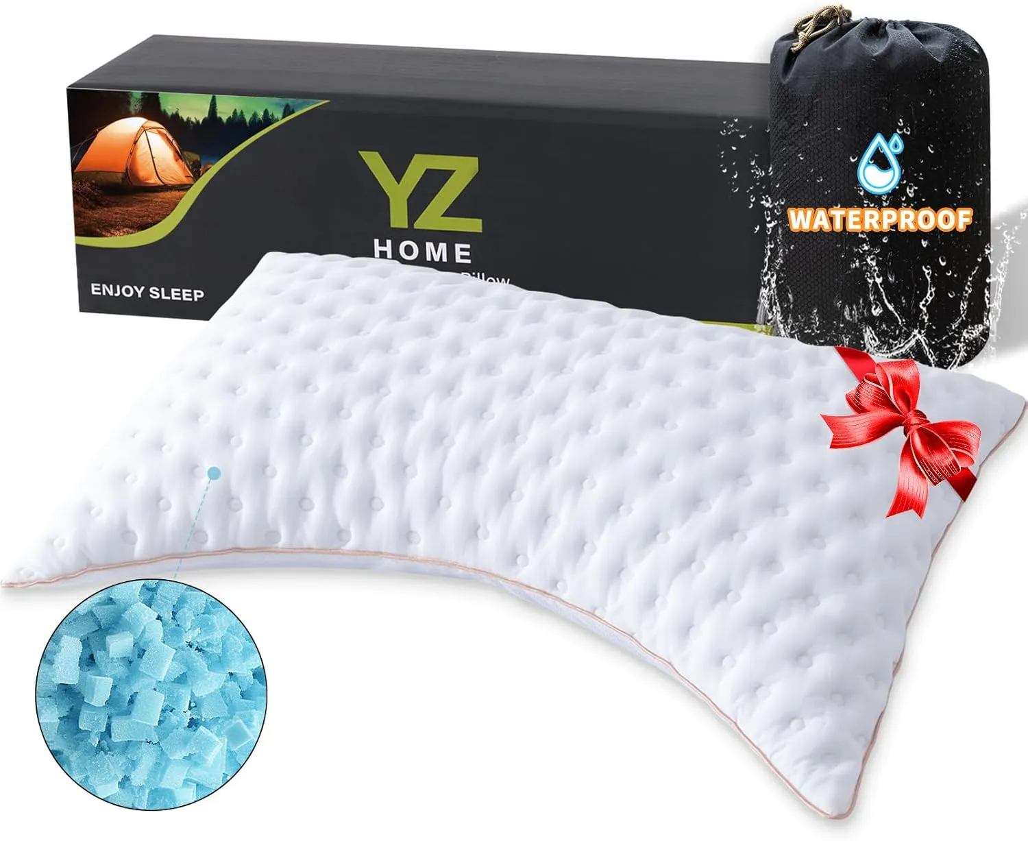 YZ HOME Camping Pillow for Side and Back Sleepers Travel Size Side Sleeper Pillow with Adjustable Memory Foam Filling for Neck and Shoulder Pain - Additional Storage Bag Included,White