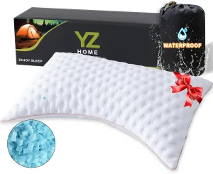 YZ HOME Camping Pillow for Side and Back Sleepers Travel Size Side Sleeper Pillow with Adjustable Memory Foam Filling for Neck and Shoulder Pain - Additional Storage Bag Included,White