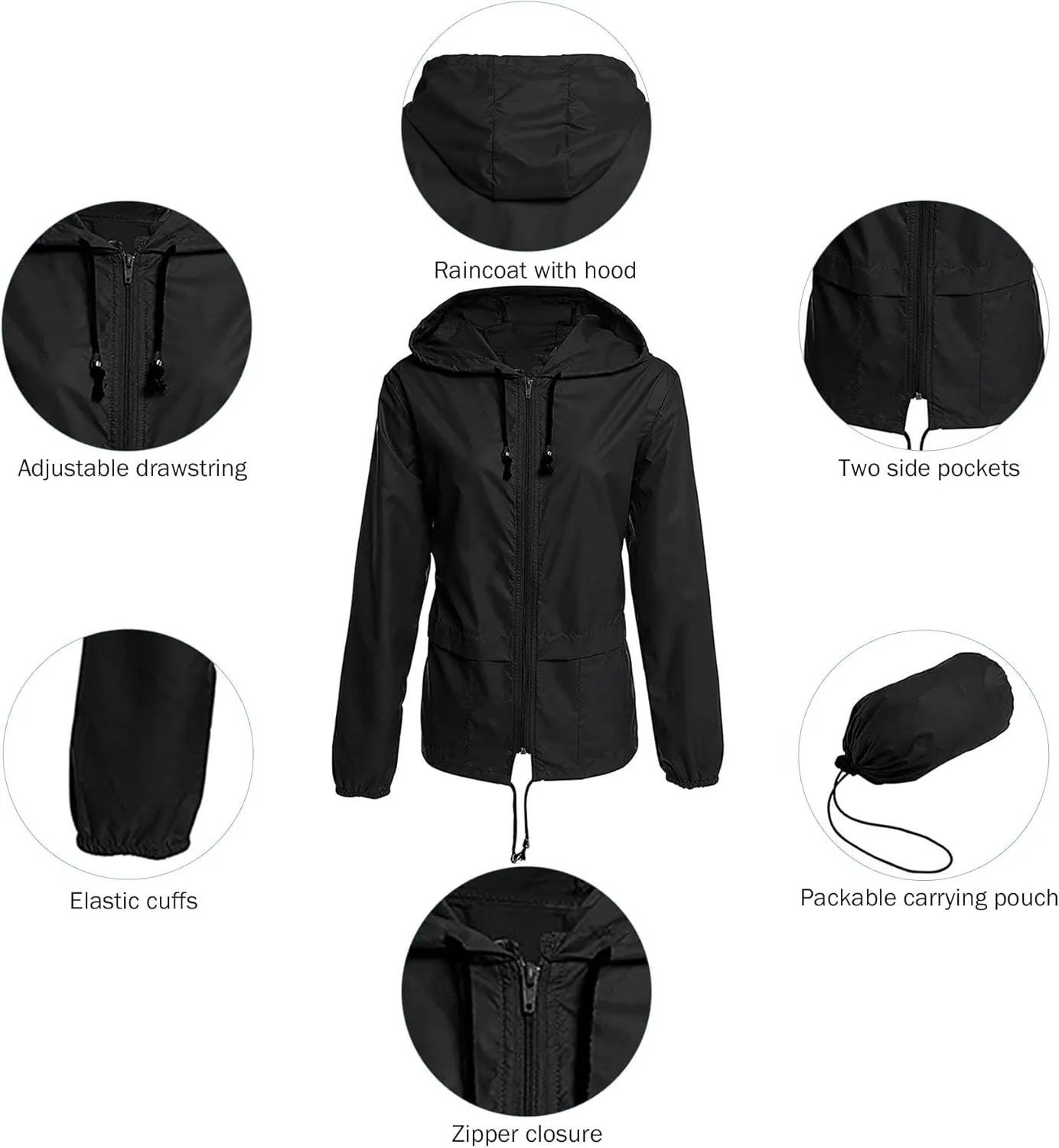 Zando Plus Size Rain Jacket Womens Waterproof with Hood Windbreaker Travel Rain Coat for Women Lightweight Packable Raincoat