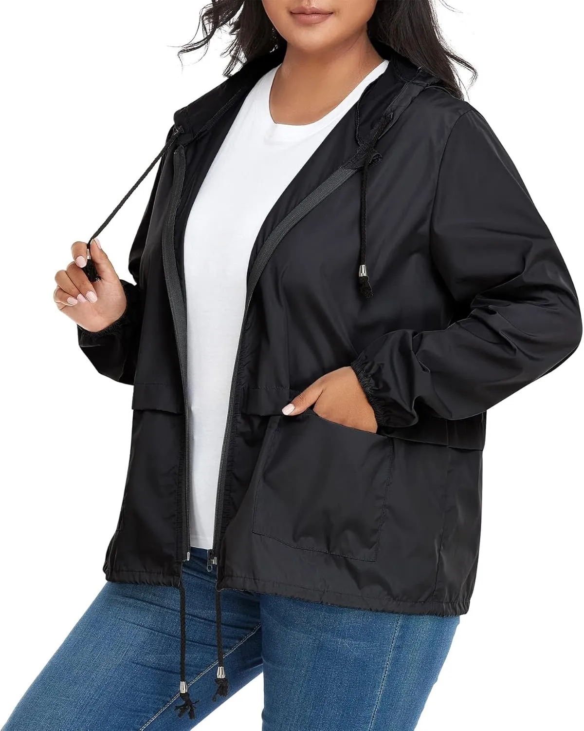 Zando Plus Size Rain Jacket Womens Waterproof with Hood Windbreaker Travel Rain Coat for Women Lightweight Packable Raincoat