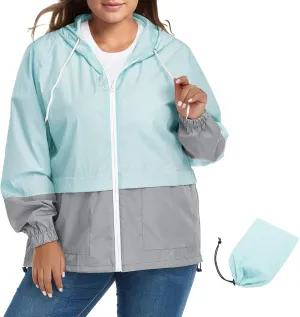 Zando Plus Size Rain Jacket Womens Waterproof with Hood Windbreaker Travel Rain Coat for Women Lightweight Packable Raincoat