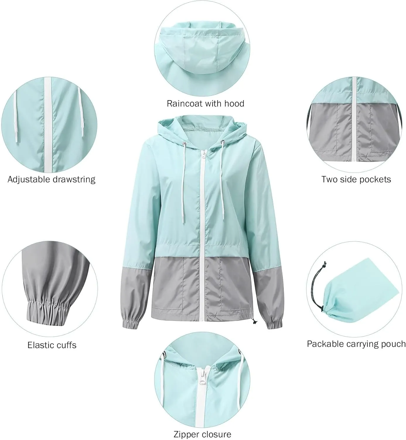 Zando Plus Size Rain Jacket Womens Waterproof with Hood Windbreaker Travel Rain Coat for Women Lightweight Packable Raincoat