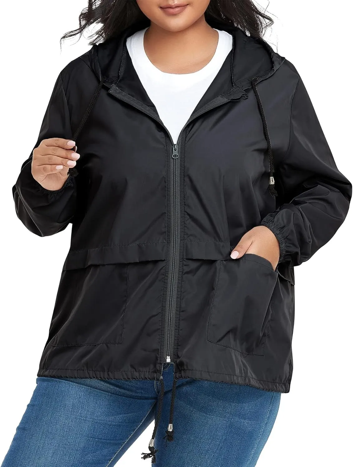 Zando Plus Size Rain Jacket Womens Waterproof with Hood Windbreaker Travel Rain Coat for Women Lightweight Packable Raincoat