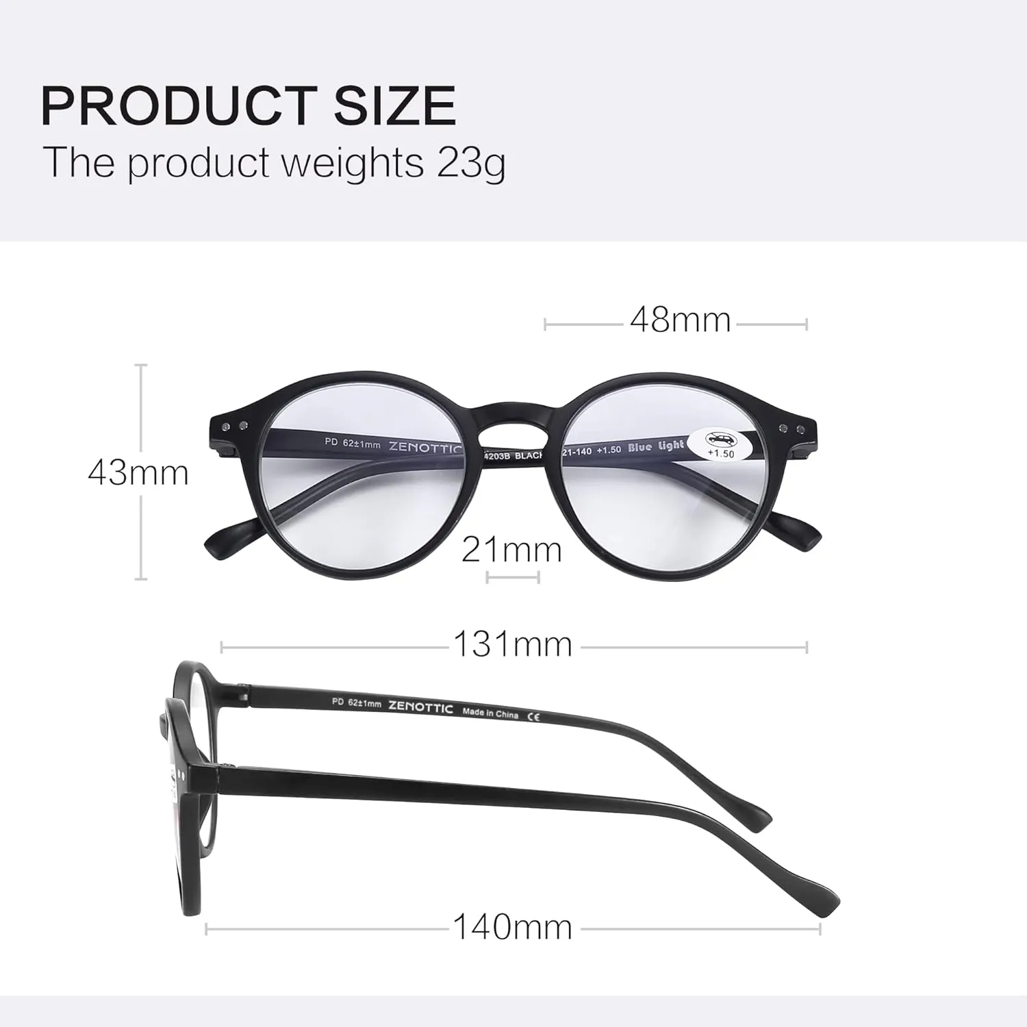 ZENOTTIC Reading Glasses Blue Light Blocking Round Glasses for Men Women Magnification 0.0 1.0 1.5 2.0 2.5 3.0 3.5