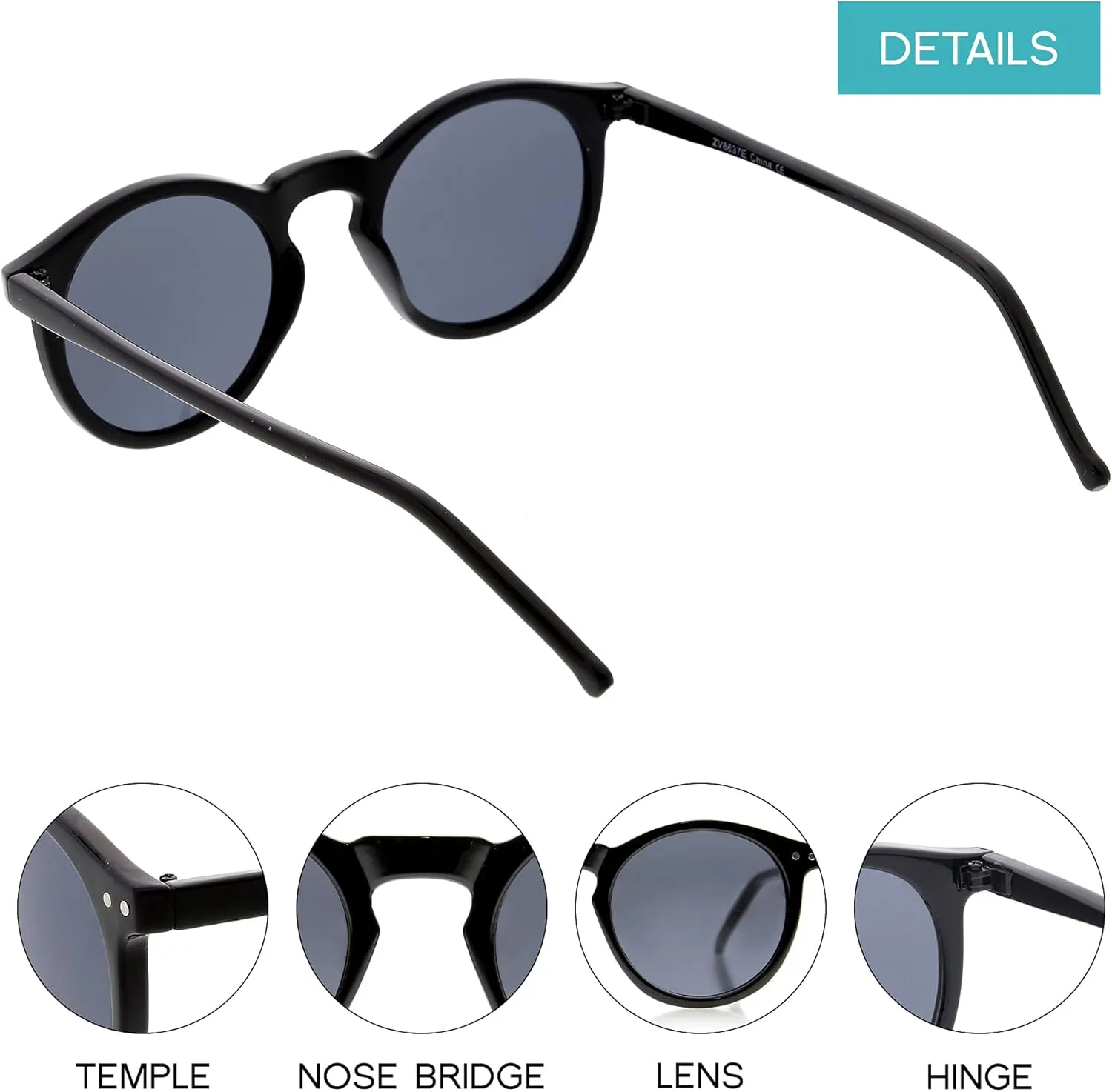 zeroUV - Vintage Retro Horn Rimmed Round Circle Sunglasses with P3 Keyhole Bridge