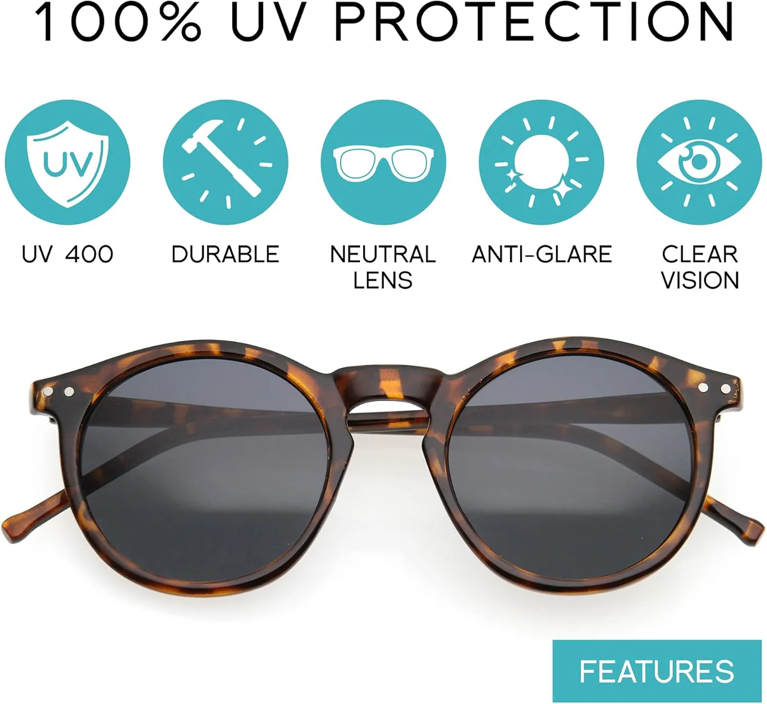 zeroUV - Vintage Retro Horn Rimmed Round Circle Sunglasses with P3 Keyhole Bridge