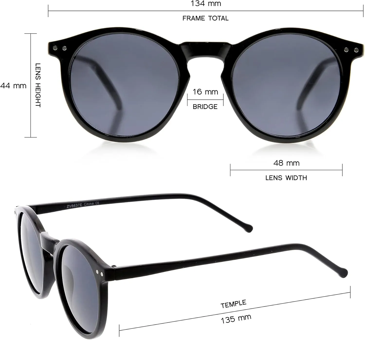 zeroUV - Vintage Retro Horn Rimmed Round Circle Sunglasses with P3 Keyhole Bridge