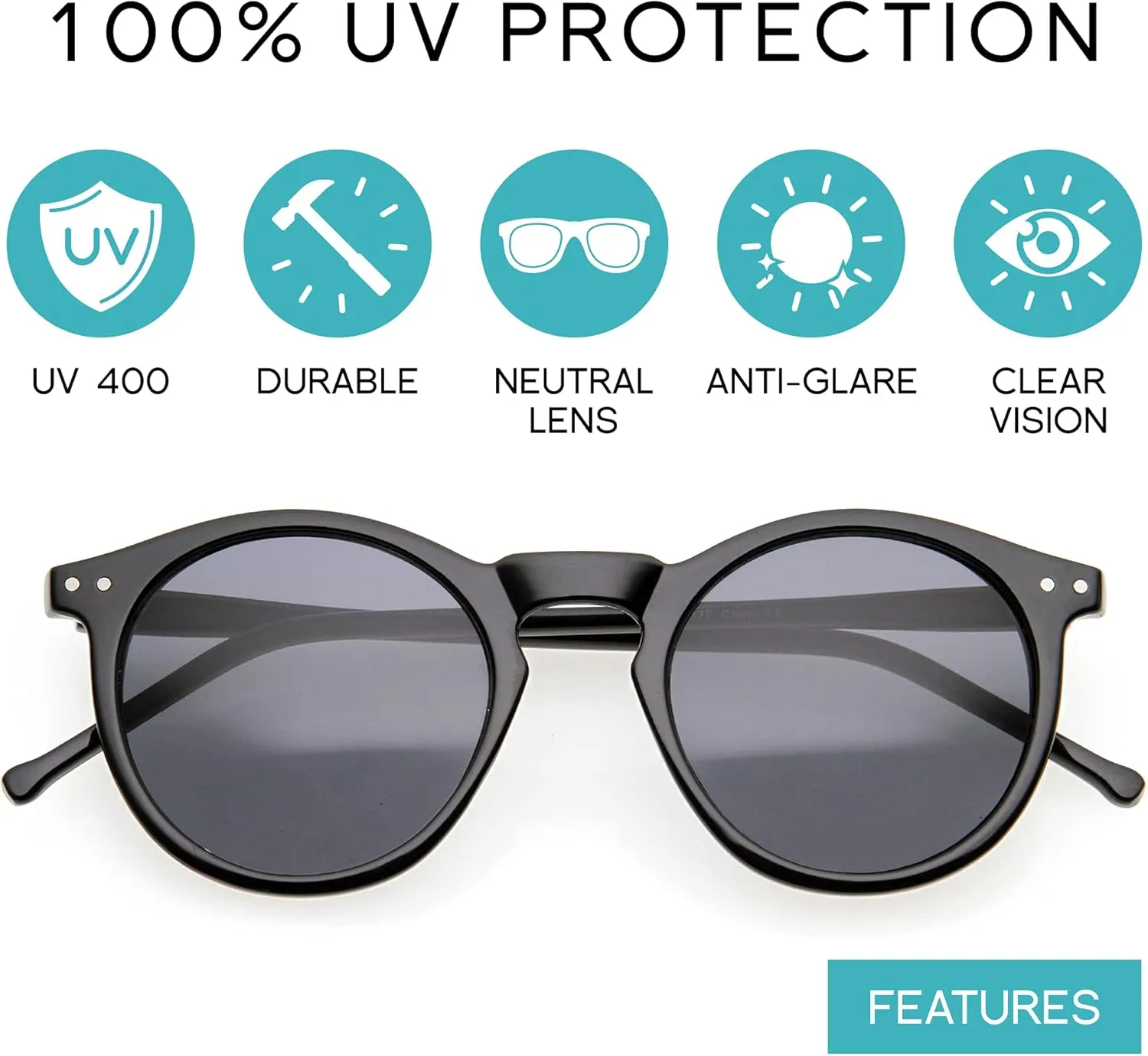 zeroUV - Vintage Retro Horn Rimmed Round Circle Sunglasses with P3 Keyhole Bridge