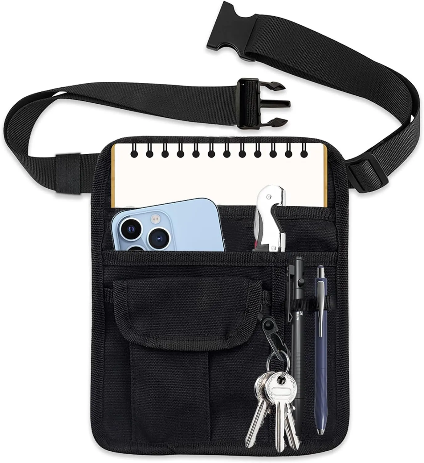 ZMD Server Apron, Black Server Waist Pouch with Buckle for Waitress Restaurant Accessories Bag Adjustable Belt, Utility Money Bag Tool Working Serving Pouch for Restaurants, Gardening, Nursing