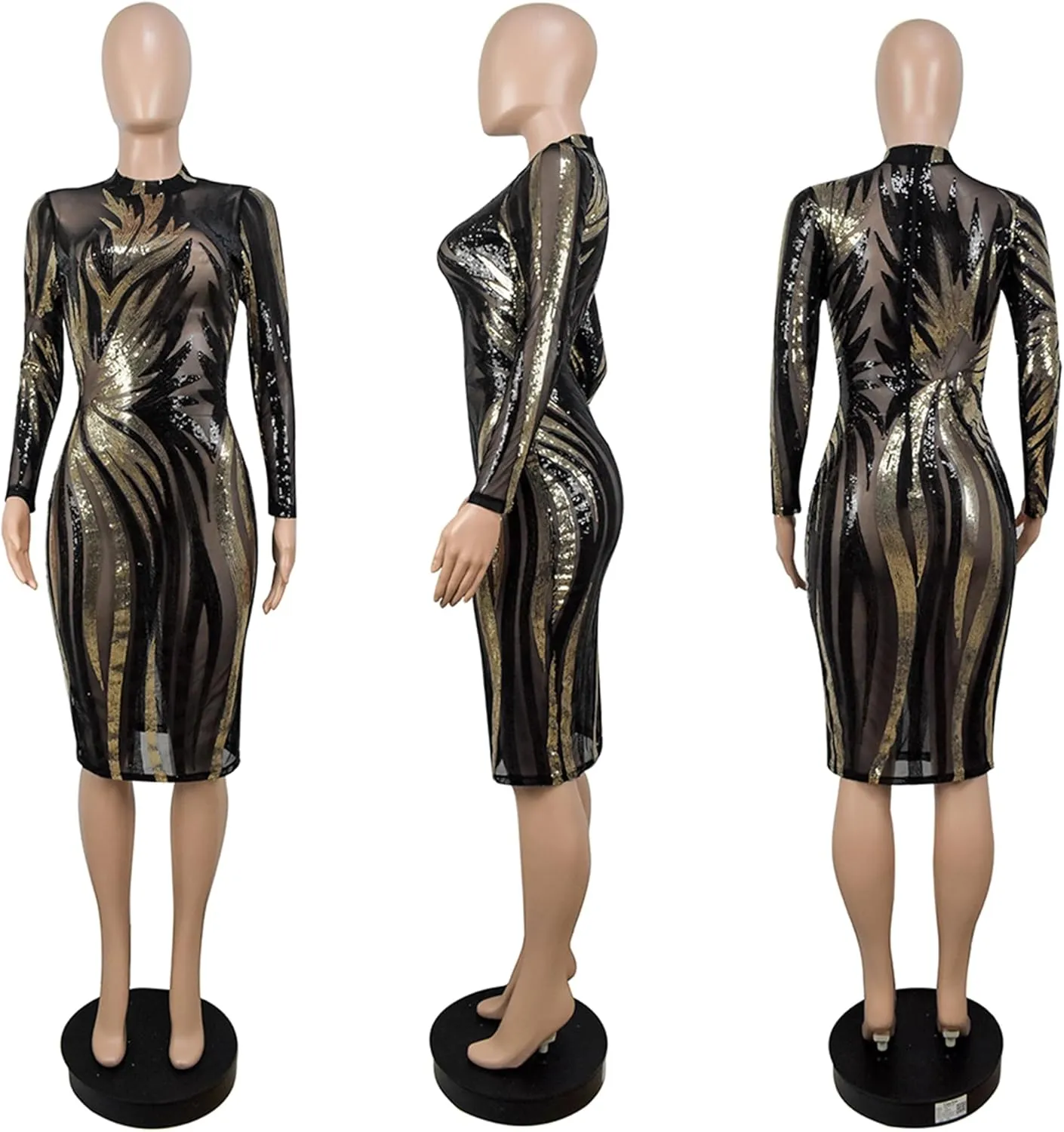 Zoctuo Women's Sexy Bodycon Party Dress Sheer Mesh See Through Printed Club Outfits Party Club Night Dress