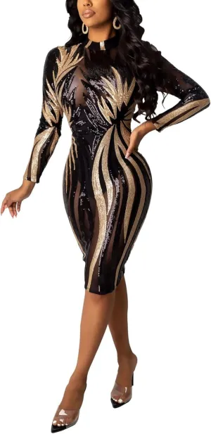 Zoctuo Women's Sexy Bodycon Party Dress Sheer Mesh See Through Printed Club Outfits Party Club Night Dress