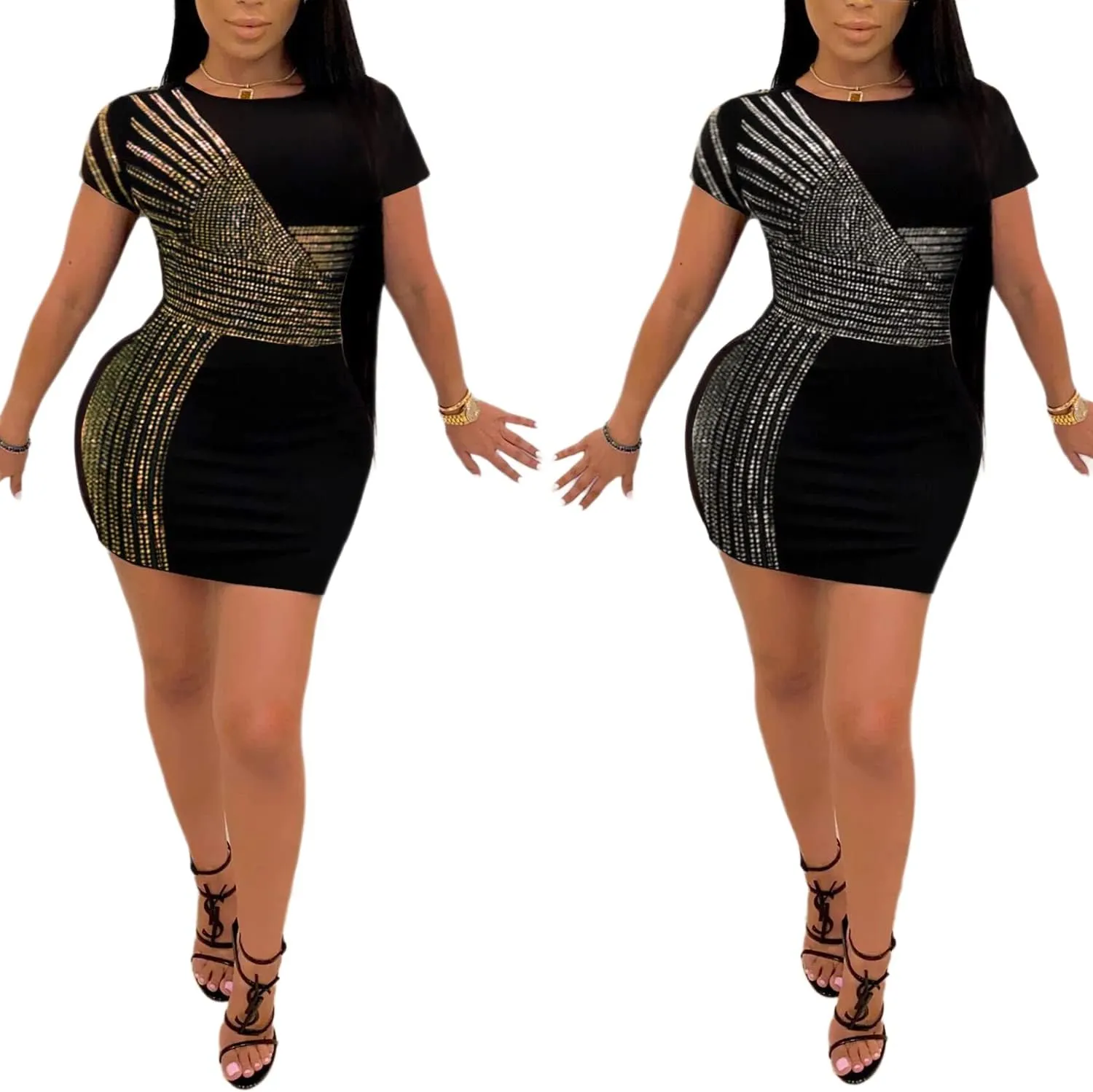 Zoctuo Women's Sexy Elegant Rhinestone Sheer Mesh Bodycon Dresses Party Club Night Outfit Hot Drilling Gowns