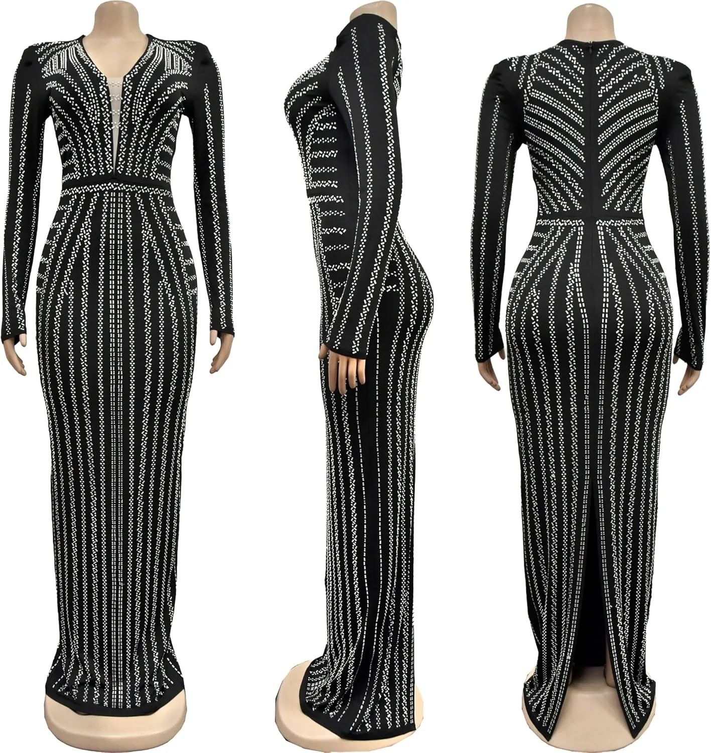 Zoctuo Women's Sexy Elegant Rhinestone Sheer Mesh Bodycon Dresses Party Club Night Outfit Hot Drilling Gowns