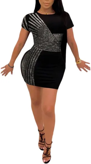 Zoctuo Women's Sexy Elegant Rhinestone Sheer Mesh Bodycon Dresses Party Club Night Outfit Hot Drilling Gowns