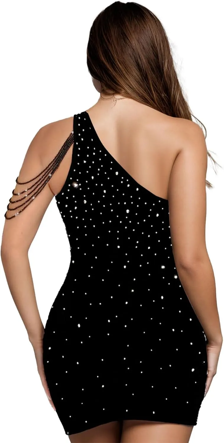 Zoctuo Women's Sexy Elegant Rhinestone Sheer Mesh Bodycon Dresses Party Club Night Outfit Hot Drilling Gowns
