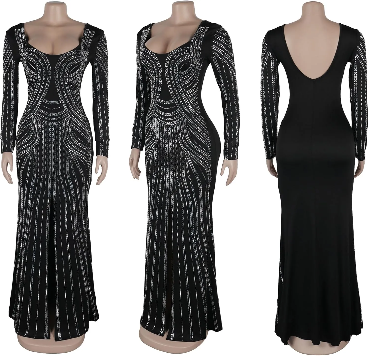 Zoctuo Women's Sexy Elegant Rhinestone Sheer Mesh Bodycon Dresses Party Club Night Outfit Hot Drilling Gowns