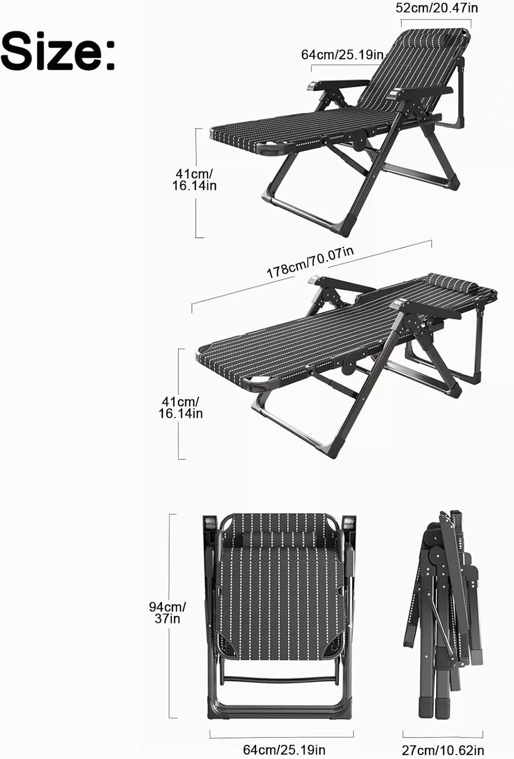 ZTGL A, Folding Camping Cot for Adults, Adjustable Folding Lounge Chair, Camping Lounge Chair, Portable Travel Camp Cots, for Home, Office Nap and Outdoor Beach